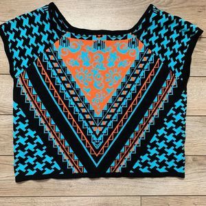 Questions by Say What Womens Black Blue Orange Aztec Southwestern Sweater~1X